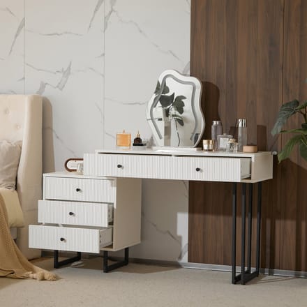 MODFU Kaptafel - Met Verstelbare Spiegel En LED-Verlichting - Modern - Spaanplaat - Wit - 100 x 40 x 76 cm