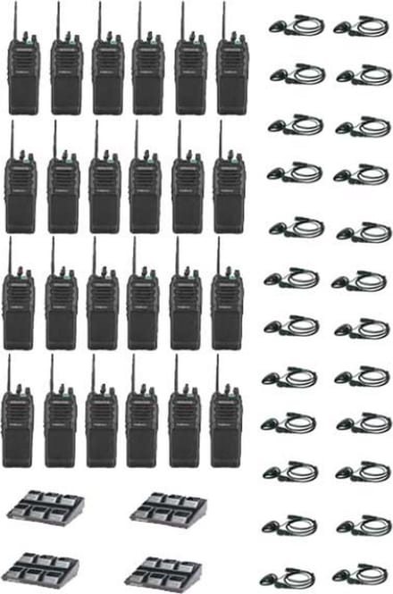 Set van 24 Kenwood TK-3701D IP55 Portofoon met 4 multiladers en D-shape headsets