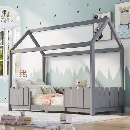 Kinderbed 90x200 cm Houten Hoofd- en Voeteneinde Lattenbodem Grijs