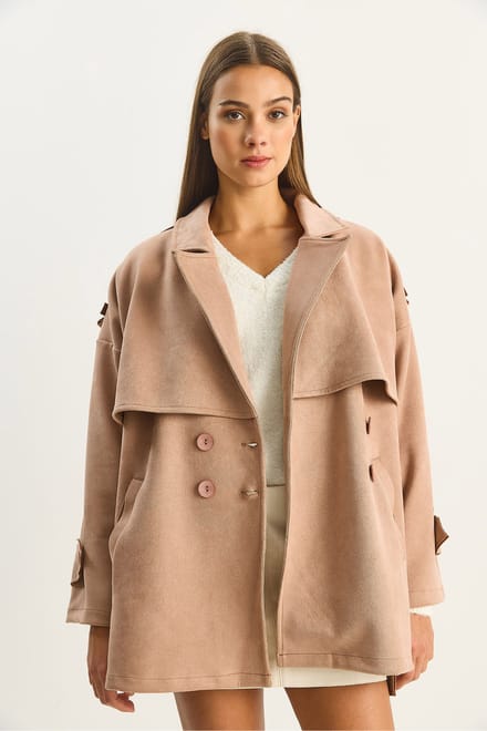 Oversized Faux Suede Trenchcoat