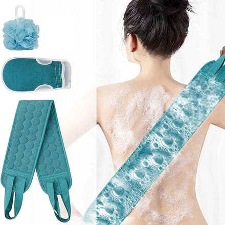 Exfoliërende Rug Scrubber Set – Bad Borstel met Scrubband, Bad Handschoen & Douche Spons – Dode Huid Verwijderaar – Lichaamspeeling Set