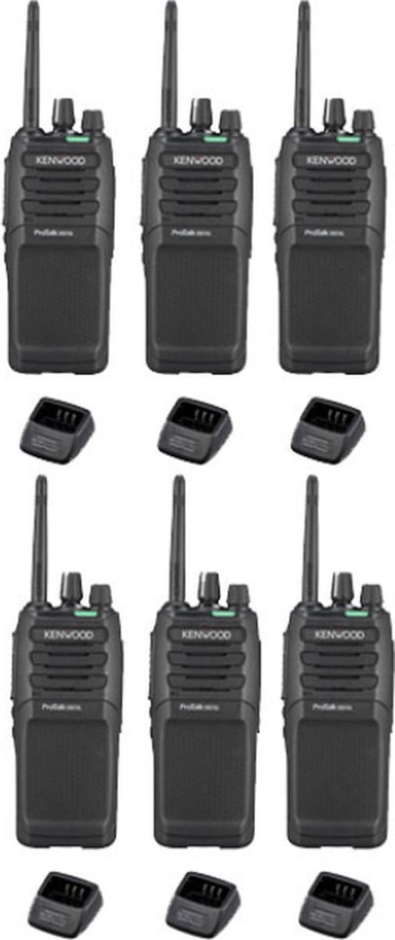 Set van 6 Kenwood TK-3701D IP55 Portofoon met tafellader