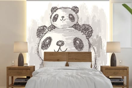 Behang - Fotobehang Kind - Panda - Moeder - Breedte 220 cm x hoogte 220 cm