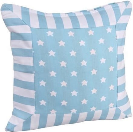Homescapes Blauwe Ster Kussenhoes met Gestreepte Rand 45 x 45 cm