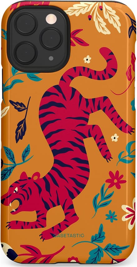 Casetastic hoesje geschikt voor Apple iPhone 11 Pro - Dubbellaagse bescherming - Zonnetijger - Fashion Case - Okergeel Terracotta Bordeaux Donkerblauw