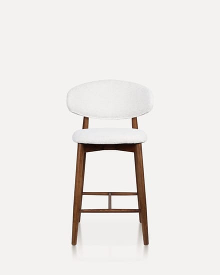 Houten Barstoel Lilah Walnut/Wit, Tijdloos ontwerp, Essenhouder frame, Gestoffeerde zitting- walnut/wit