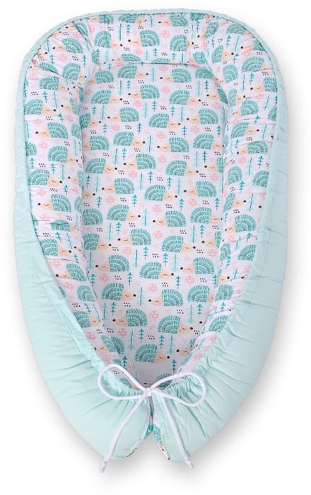 Babynest dubbelzijdig Premium Cocoon voor baby's BOBONO- egel mint