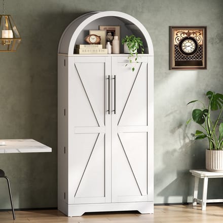 Clruro Boogkast - 70 × 40 × 165 cm - Hoge Vitrinekast met Deurvak en Open Vak - Wit