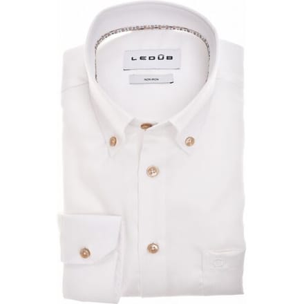 Ledûb Overhemd Uni Color Pure Cotton Non-Iron Button-Down Wit / male