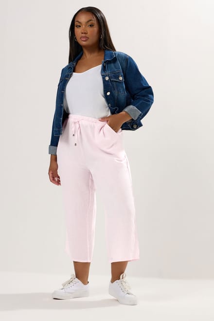 Yours Lichtroze Wijde Linnen Culottes Size 42