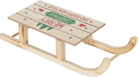 ECD Germany LED decoratieve houten arrenslee met warmwitte LED's, 42 x 16 cm, natuurlijk bruin, op batterijen, verlichte decoratieve arrenslee met timer, kerstdecoratie kerstdecoratie houten arrenslee