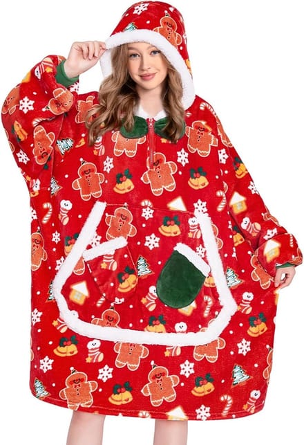 Deken met mouwen - Draagbare deken - Ontspannen thuis - Met capuchon en zakken - Oversized - Unisex