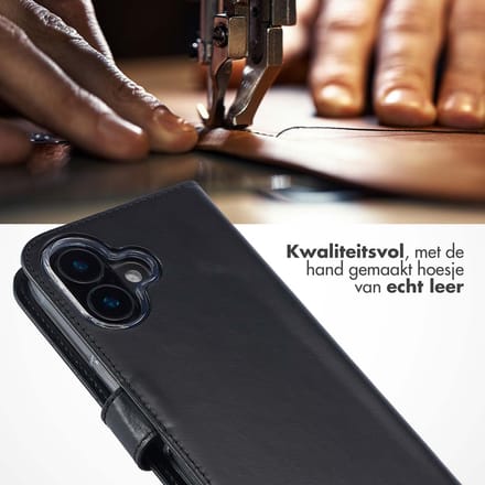 Selencia Hoesje - Geschikt voor Apple iPhone 16 Plus - Echt Lederen Bookcase - Zwart
