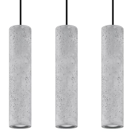 Hanglamp LUVO 3L met 3 betonnen buiskappen in lijn - Sollux Lighting - IP20 - Grijs beton behuizing - 45 x 6 x 90 cm - 3 x GU10 LED, exclusief lichtbron - 3 x 10 W - Industriële hanglamp voor woonkamer, slaapkamer en keuken