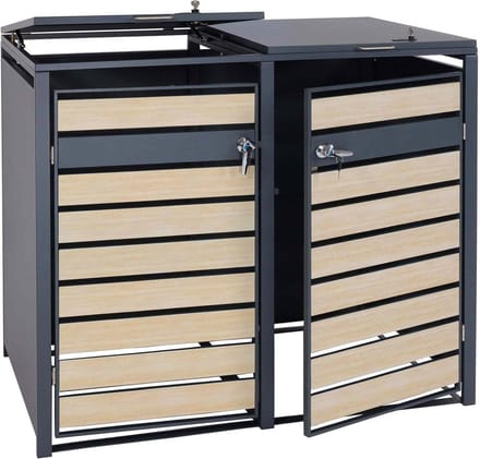 Containerombouw - Kliko Ombouw - Containerberging - Afvalbakberging - Container berging - Containerberging voor afvalcontainers - metaal 50kg, antraciet ~ beukenhout look lichtbruin