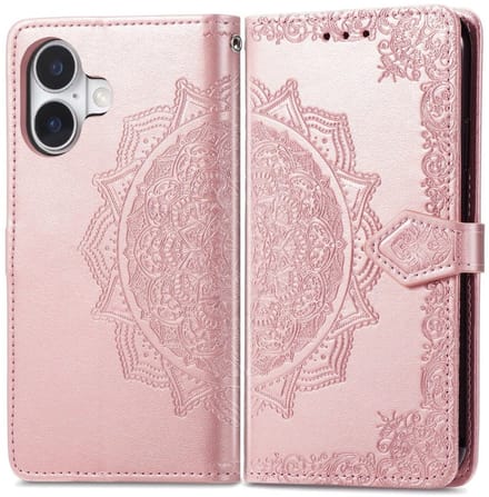 YPCd Bookcase geschikt voor Apple iPhone 16 - Bloemen Design - Portemonnee / Wallet Hoesje - Roze