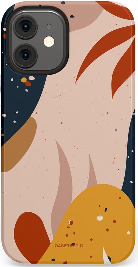 Casetastic hoesje geschikt voor Apple iPhone 12 Mini - Dubbellaagse bescherming - Terravorm - Fashion Case - Zand Donkergrijs Perzik Okergeel
