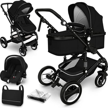 Kinderwagen 3 in 1 - met luiertas - Zwart - Verstelbaar