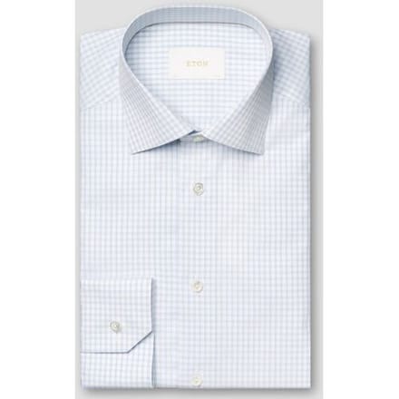 Eton Overhemd Duo Stripe Check Pattern Luxury Organic Supima 120 Piqué Licht Blauw / male