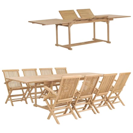 vidaXL - 9-delige - Tuinset - 180-280x100x75 - cm - massief - teakhout