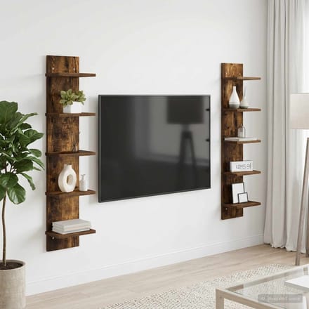 vidaXL - Wandplank - 2 - st - Gerookt - eiken - 22 - x - 15 - x - 100 - cm - Bewerkt - hout