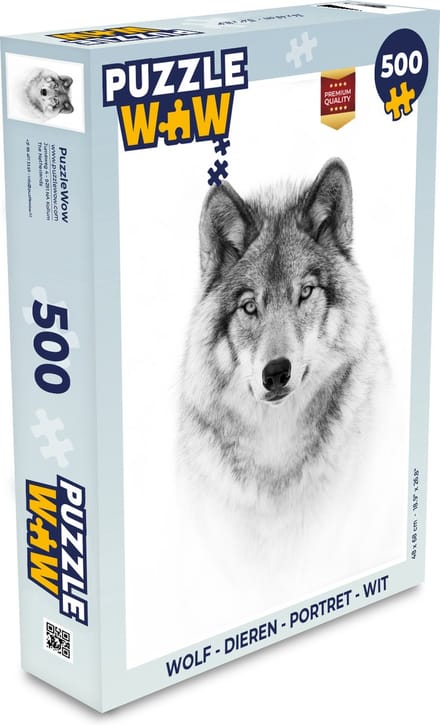 Puzzel Wolf - Dieren - Portret - Wit - Legpuzzel - Puzzel 500 stukjes