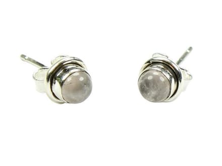 Zilveren knop oorbellen Rozenkwarts 925 zilver