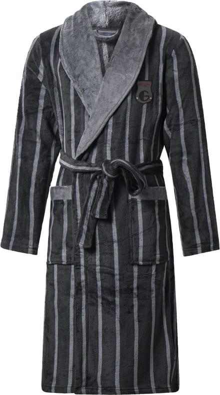 Gentlemen - heren badjas - coral fleece - black/grey stripe - S/M