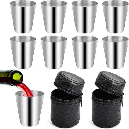 Set van 8 Stapelbare RVS Bekers - 30ml Mini Shot Glazen voor Feesten en Buitengebruik