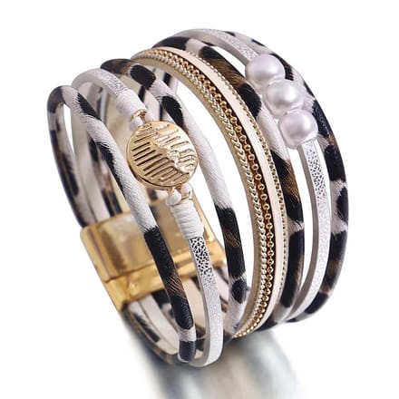 Sorprese Armband - Luxe Panther - Leer Armband Dames - Parel Element - Wikkelarmband - Cadeau - Model U