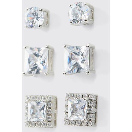 3 Pack Diamante Oorbellen Pack | Silver