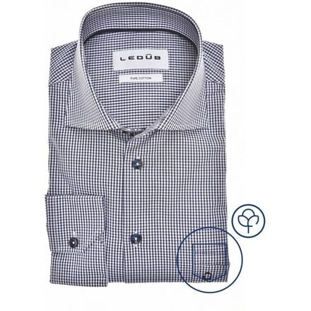 Ledûb Overhemd Allover Fine Check Pattern Pure Cotton Donker Blauw / male