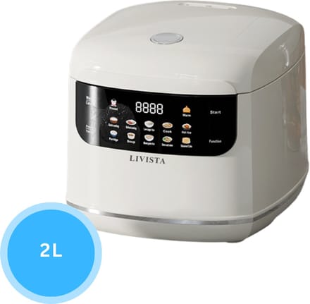 Livista Rijstkoker – 2L – Multicooker – Met Stoomfunctie, Timer en Warmhoudfunctie – 10 Programma's – Titanium Binnenpan – Touchscreen – Wit