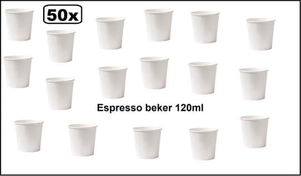 50x Koffie beker espresso karton wit 120ml - Espresso - Koffie thee chocomel soep drank water beker karton