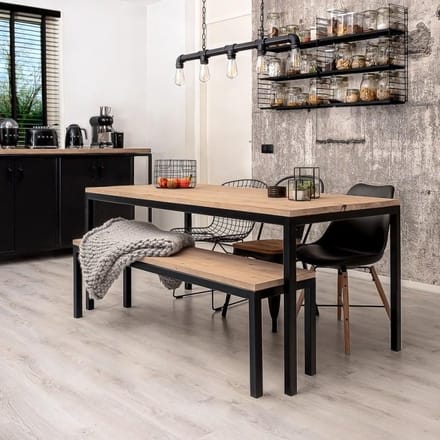 Industriële eettafel hout en staal "Tulsa" - 140 x 80 x 75 cm - Handgemaakt