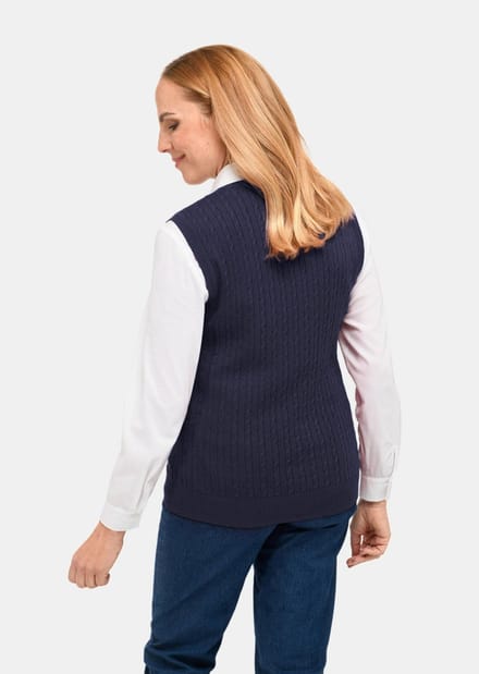 Slip-over met tijdloos kabelpatroon - marine - Gr. 52 van Goldner Fashion