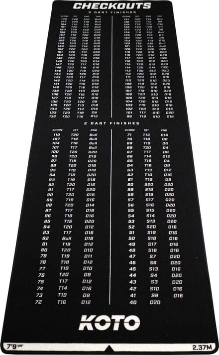 KOTO - Carpet Checkout Dartmat - Zwart -237 x 80 cm - Score Indicator - Antislip