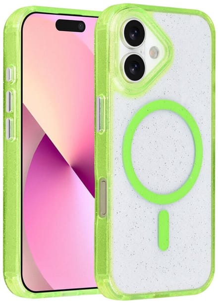 TUNIQ Backcover hoesje - iPhone 17 - Groen - MagSafe - Glitter - Hanger