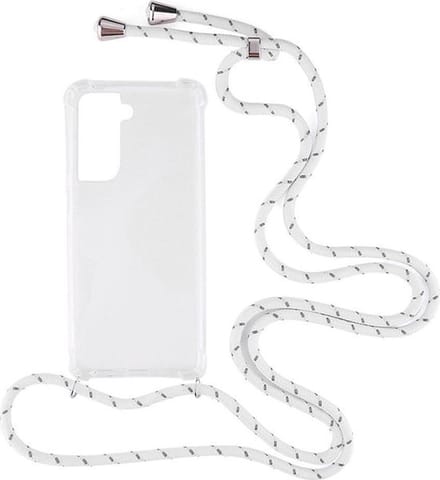 Shop4 - Geschikt voor Samsung Galaxy S21 Hoesje - Zachte Back Case met Koord Multi Wit