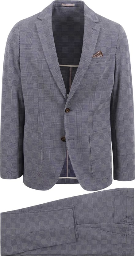 Suitable Kostuum Flex Ruiten Blauw - Maat 48 - Heren - Sneaker Suit