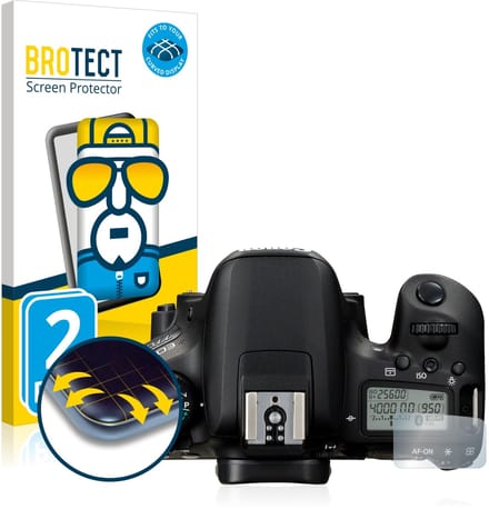 BROTECT - Screenprotector voor Canon EOS 77D (Schouderdisplay) - Folie Beschermfolie transparant volledig dekking - 2 Stuks