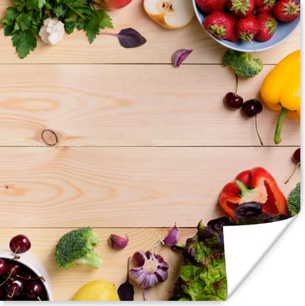 Poster Fruit - Aardbeien - Paprika - Keuken - 75x75 cm