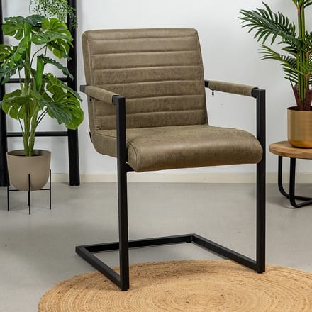 Bronx71® Industriële eetkamerstoel Block olijfgroen eco-leer - stoel
