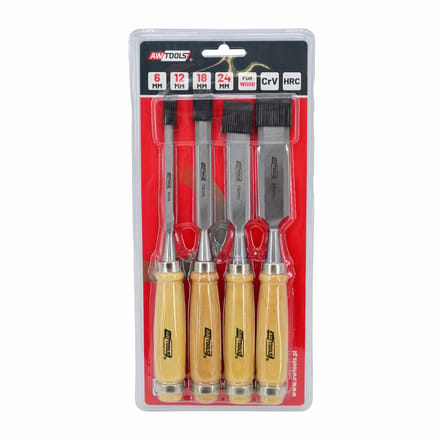 Awtools AW32903 - Houtbeitelset - 4 Stuks - 6mm - 12mm - 18mm - 24mm