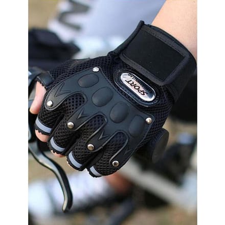 1 paire Gants de Moto Respirants Sans Doigts avec Patch Lettre & Décorations Cloutées one-size noir
