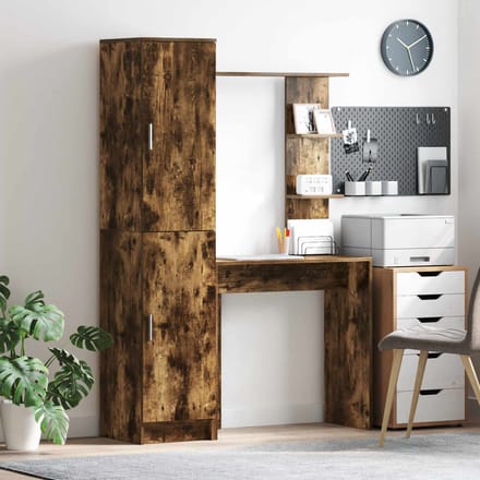 vidaXL - Bureau - met - plank - met - opslag - met - de - deur - 2 - st - Rook - Eiken