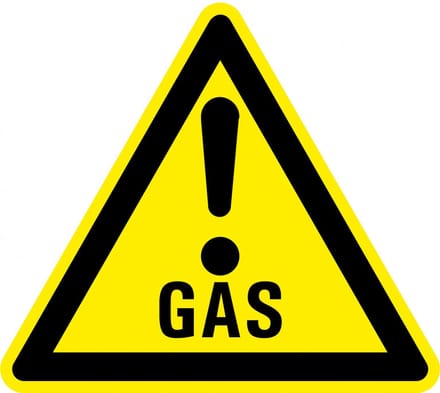 Waarschuwingssticker gas met uitroepteken 200 mm