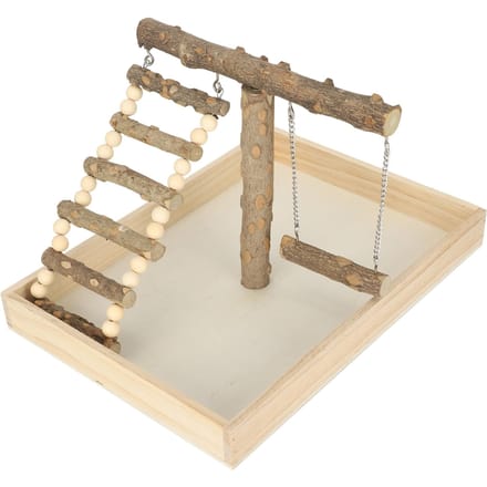 Support Perchoir en Bois Naturel pour Perroquet Jouant Support Debout Entraînement d'Oiseau avec Grande Base beige