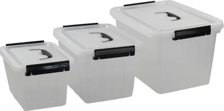 Set van 3 opslagbakken/Opbergbakken met deksel,  3 maten 14L, 8.3L, 4.5L