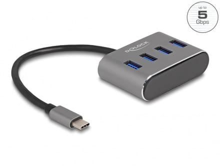 Delock 63223 63223 USB-hub 4 poorten USB-A USB 3.2 Gen1 5 GBit/s Met USB-C stekker Zwart